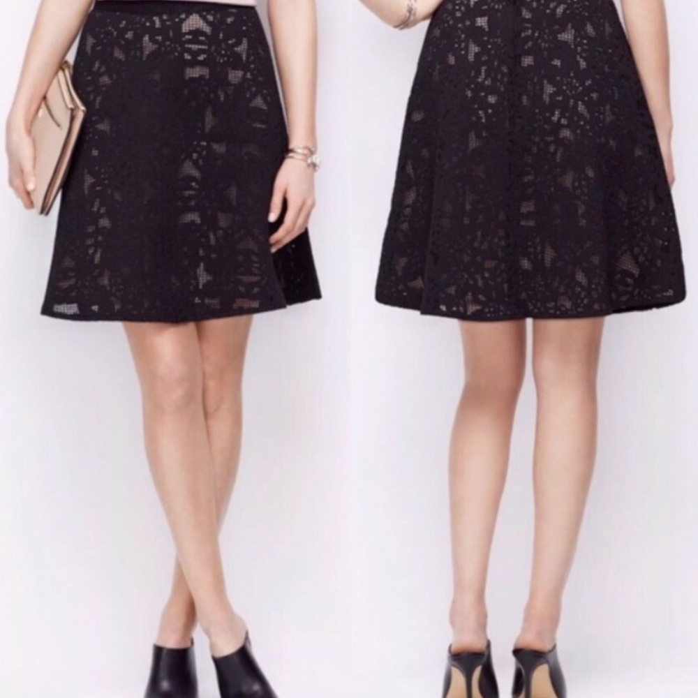 Ann Taylor black floral laser cut a-line skirt Formal skirt Dressy black skirt